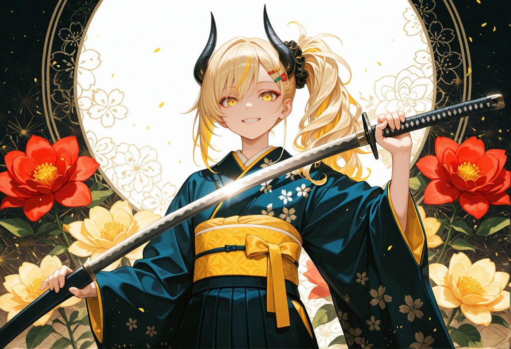 太刀と着物と女鬼高生さん