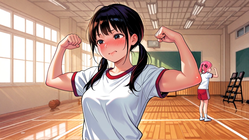 むんって力入れてるのに全く筋肉無いの