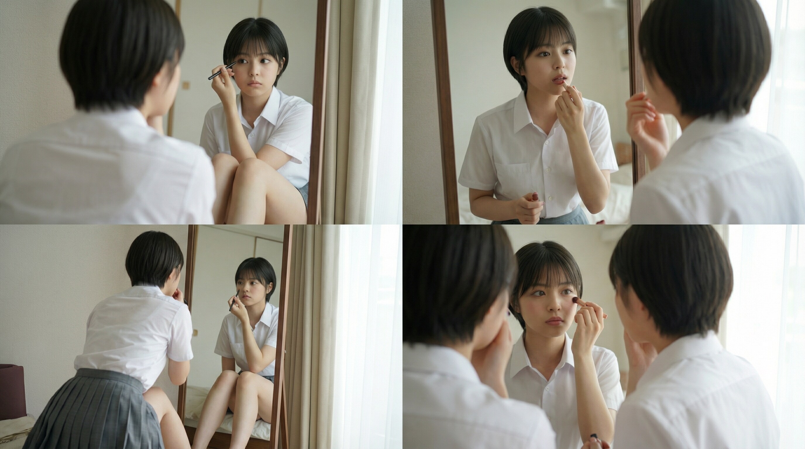 くるみ、登校前の身だしなみ