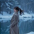 冬の湖畔の女性 8枚目