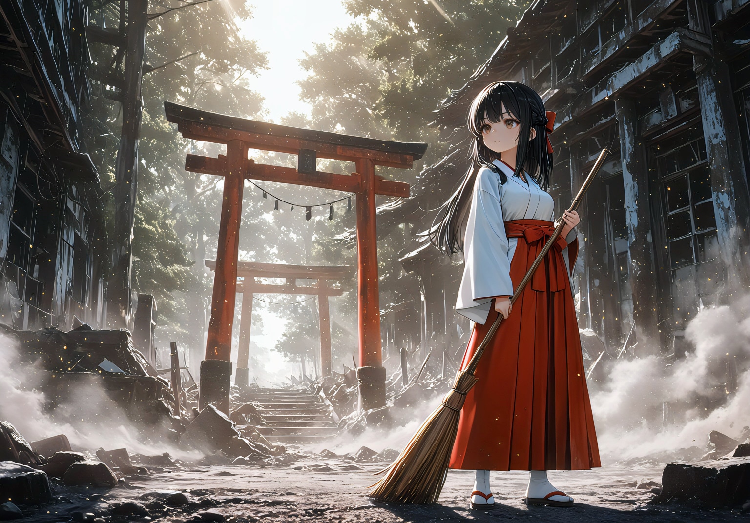 廃社を掃く桜守の巫女 | の人気AIイラスト・グラビア