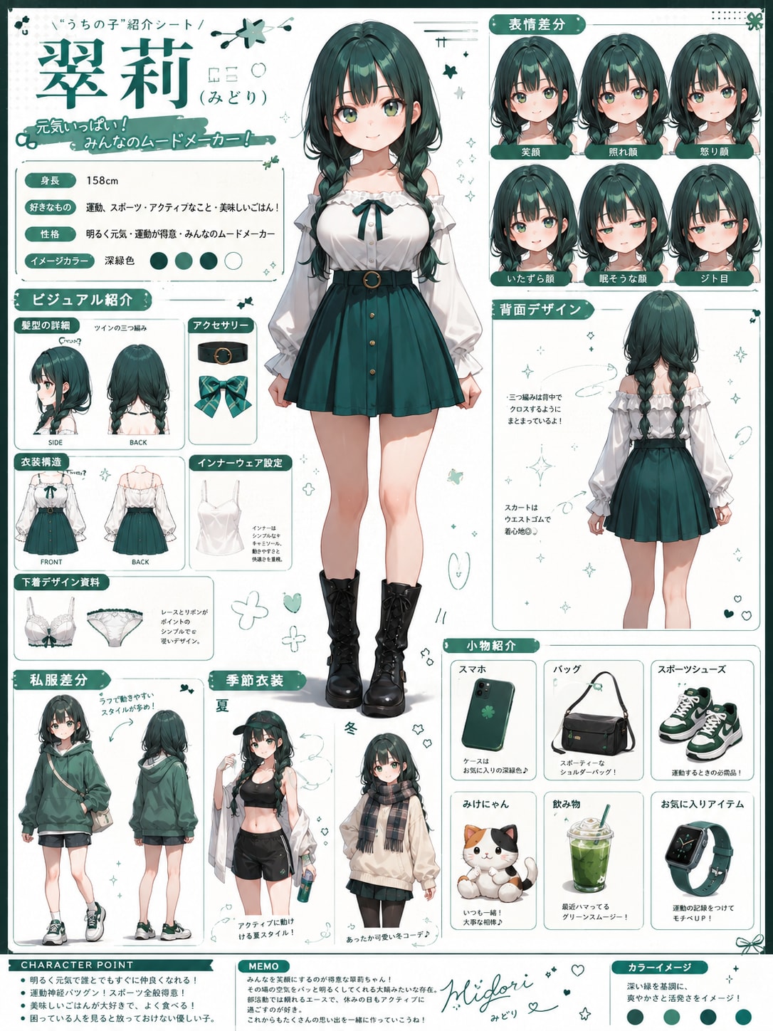 翠莉ちゃんのキャラクターシート💚 | の人気AIイラスト・グラビア