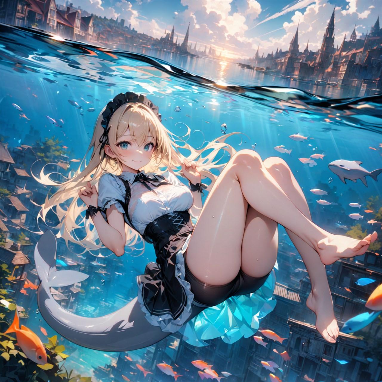 イルカ娘さんと海中都市