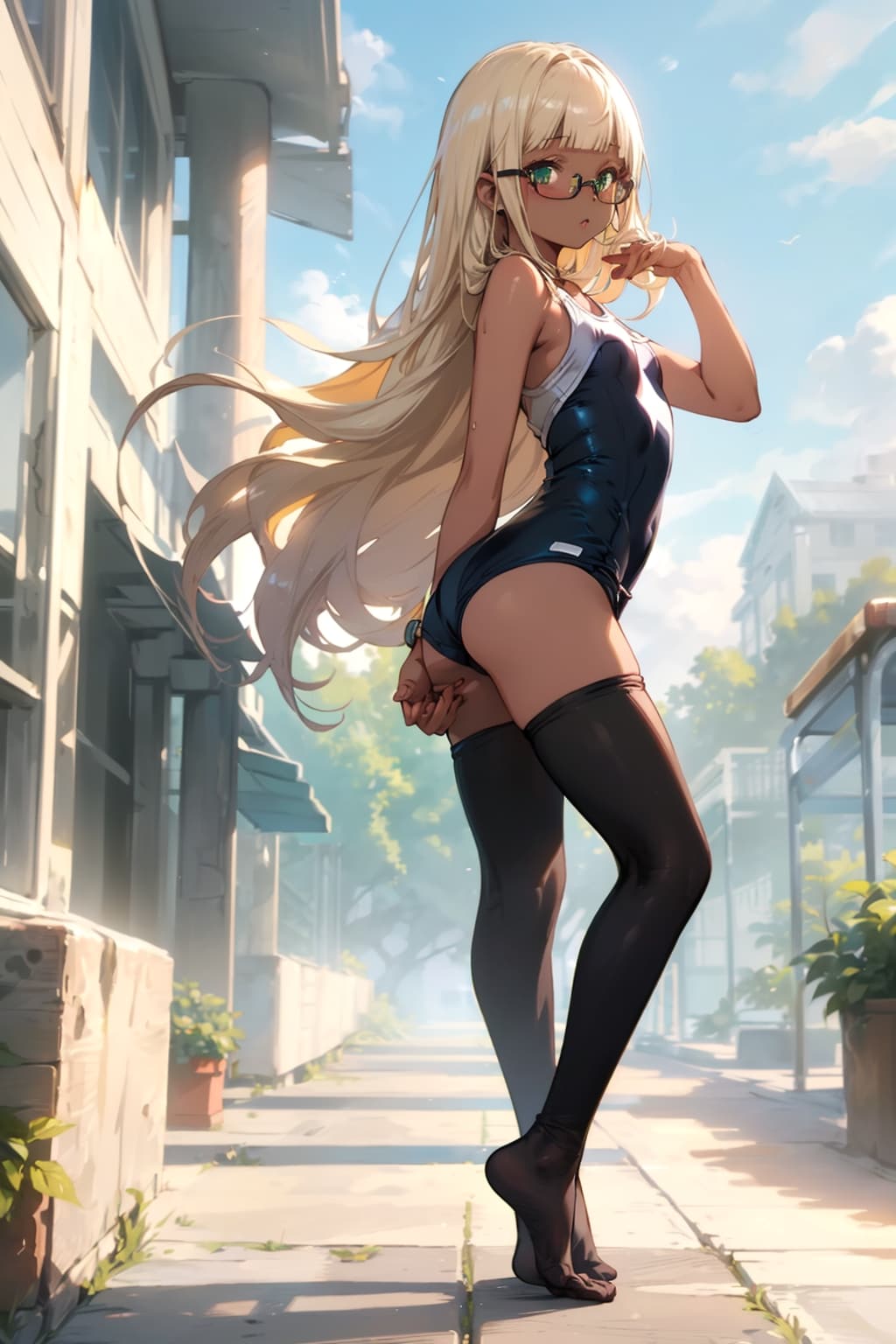 スク水タイツの眼鏡っ娘