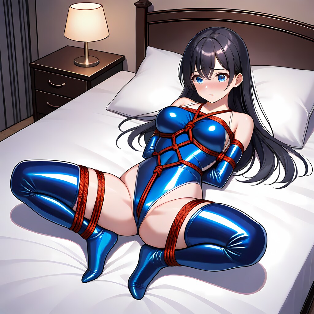 競泳型スクール水着長手袋サイハイソックス開脚緊縛