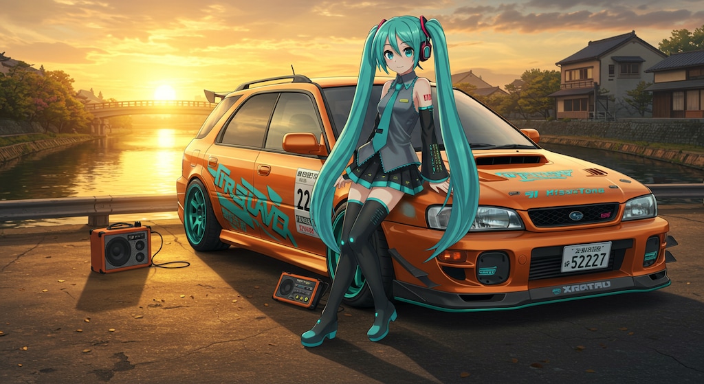 初音ミクとスバルインプレッサスポーツワゴン