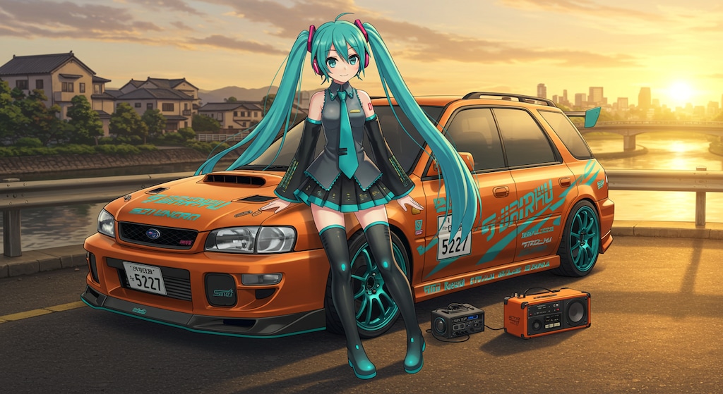 初音ミクとスバルインプレッサスポーツワゴン