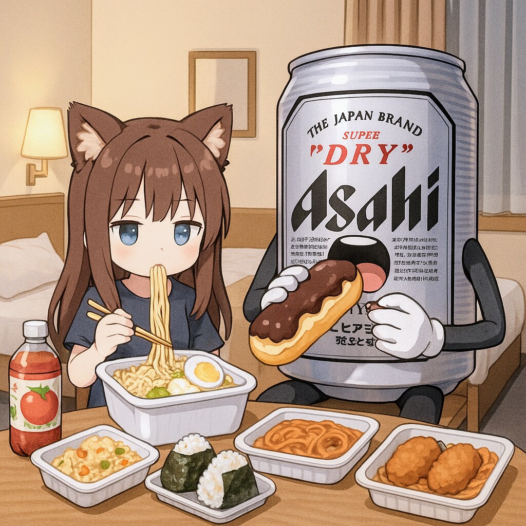 ビジネスホテルでコンビニ暴食する小さな女の子