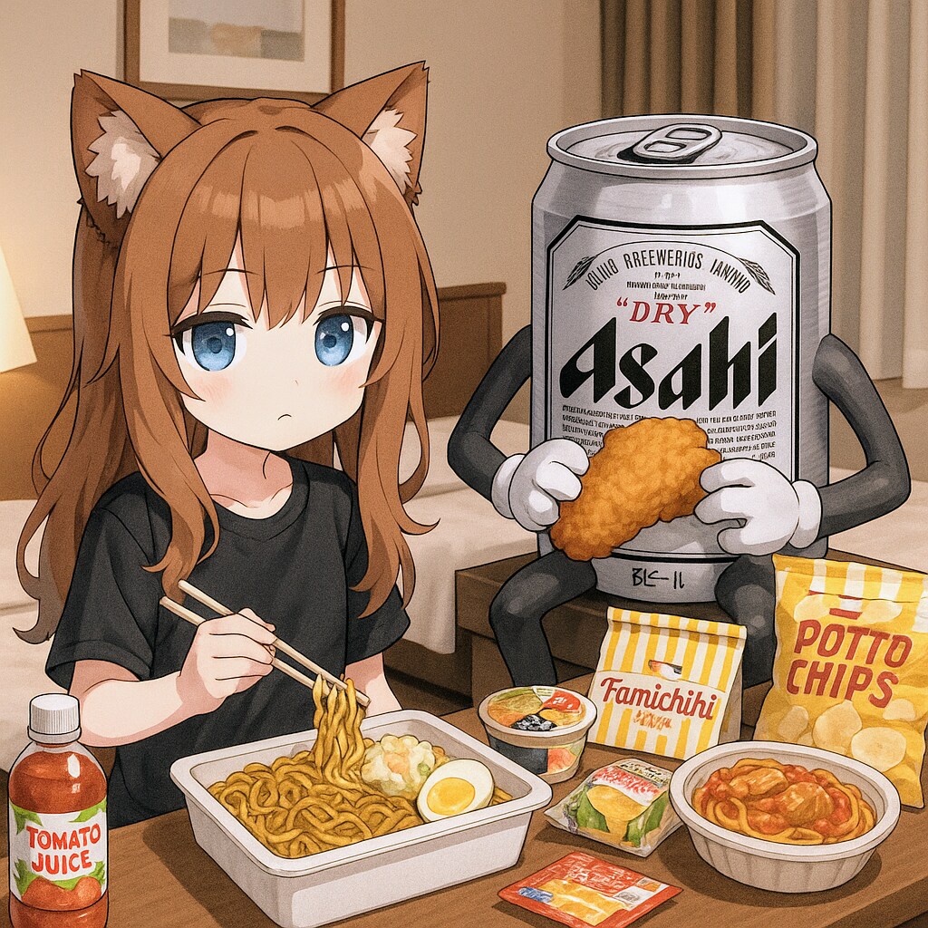 ビジネスホテルでコンビニ暴食する小さな女の子