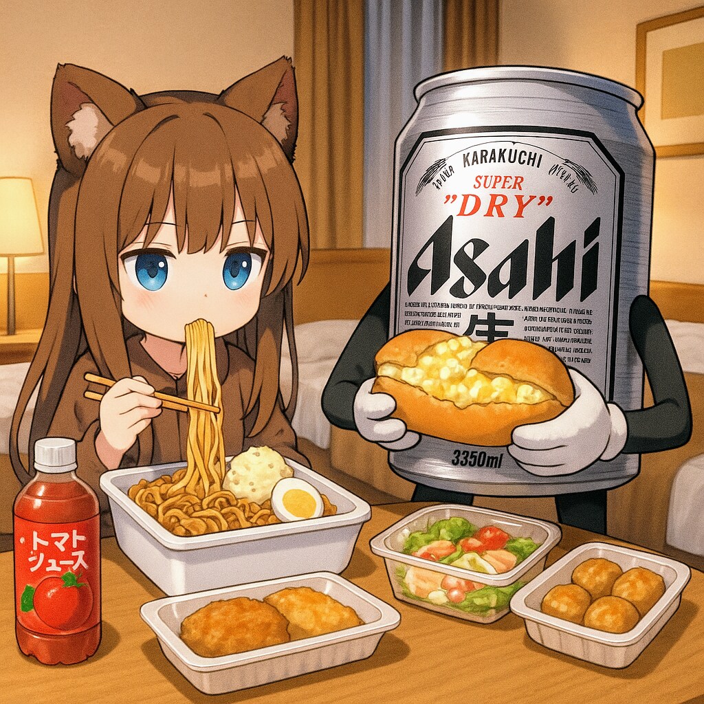 ビジネスホテルでコンビニ暴食する小さな女の子