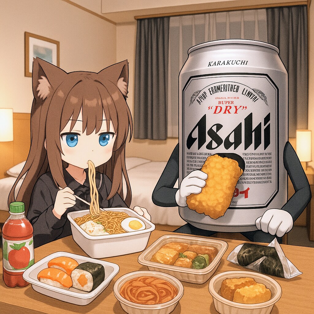 ビジネスホテルでコンビニ暴食する小さな女の子