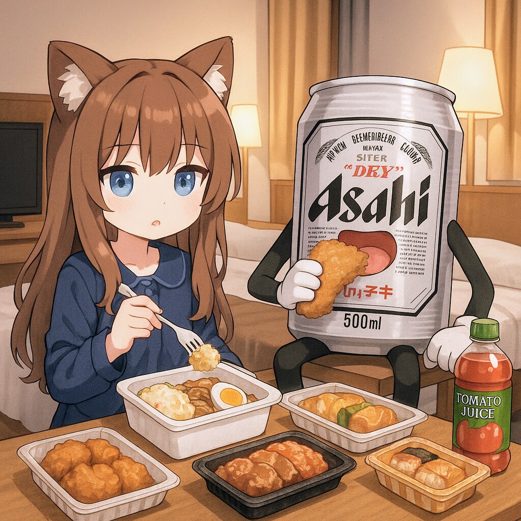 ビジネスホテルでコンビニ暴食する小さな女の子