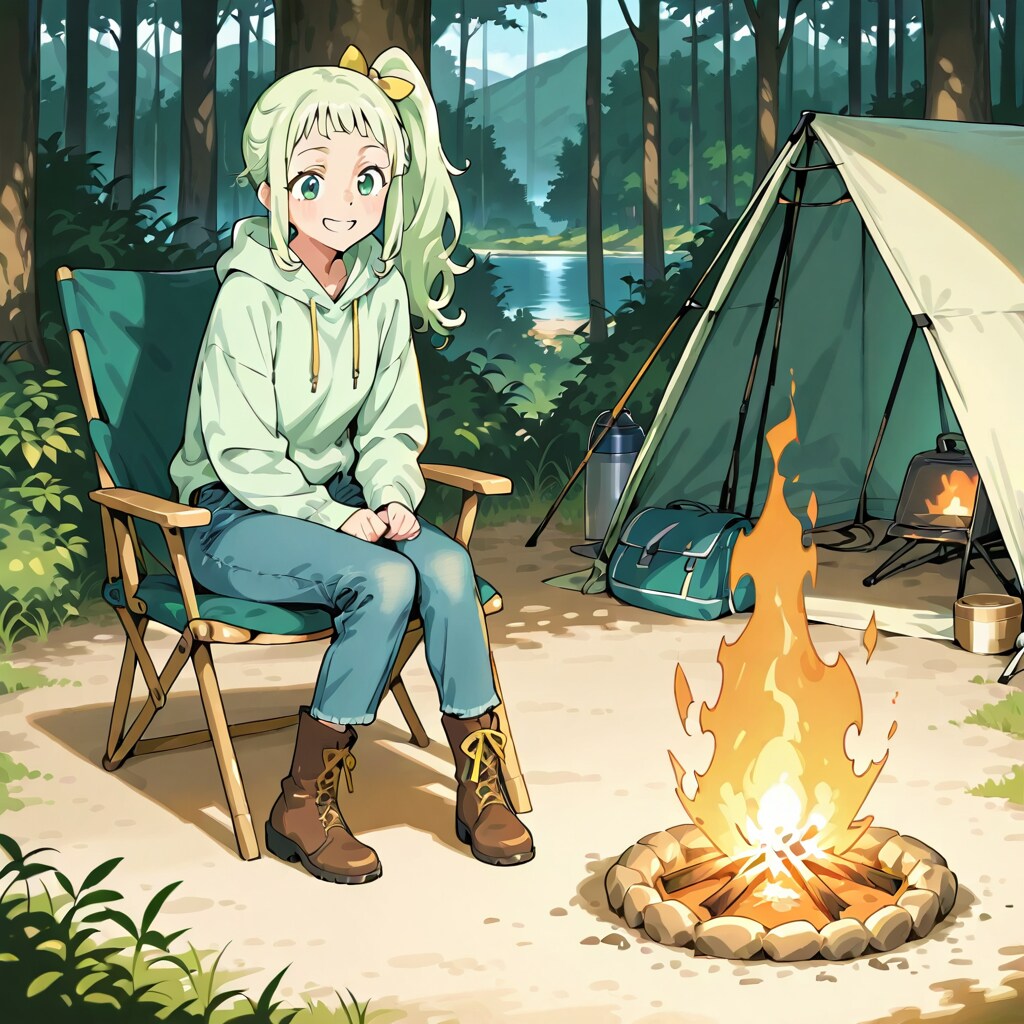 キャンプをする、きみどりちゃん | の人気AIイラスト・グラビア