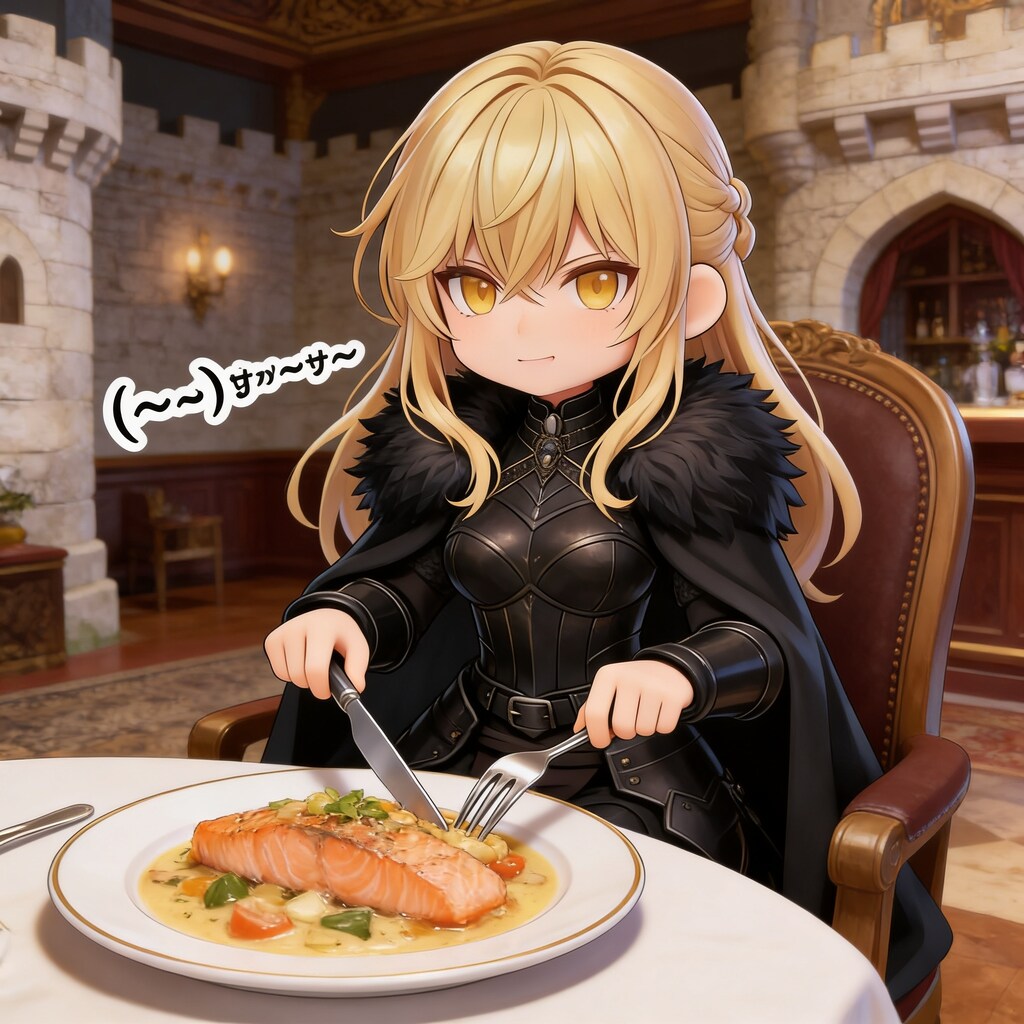 サーモンソテーとちびエリザベス