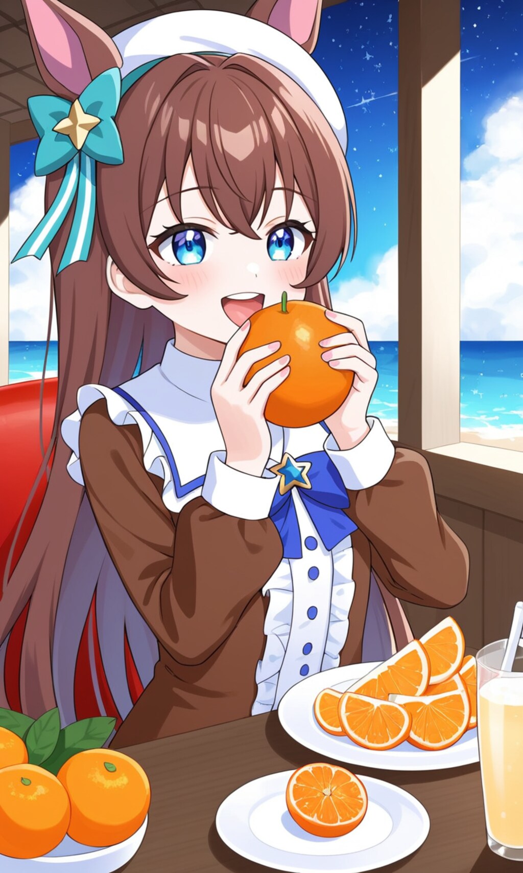 ウマ娘・ラッキーライラック、和歌山のレストランで蜜柑を食べながら会話する（台詞無しバージョン）