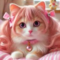 ピンク髪ツインテールの猫 3枚目