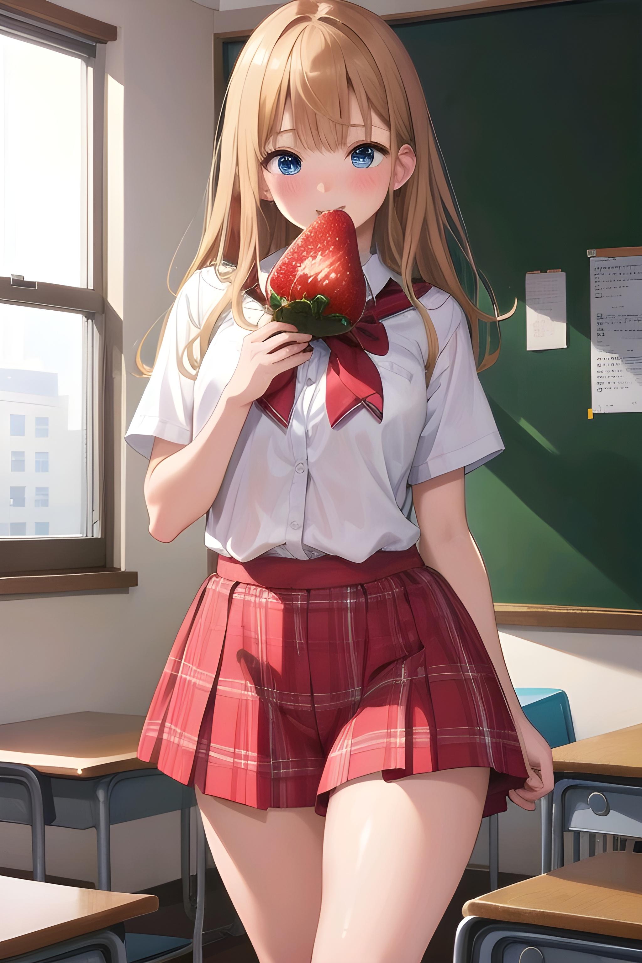 でかい🍓にかぶりつくJK
