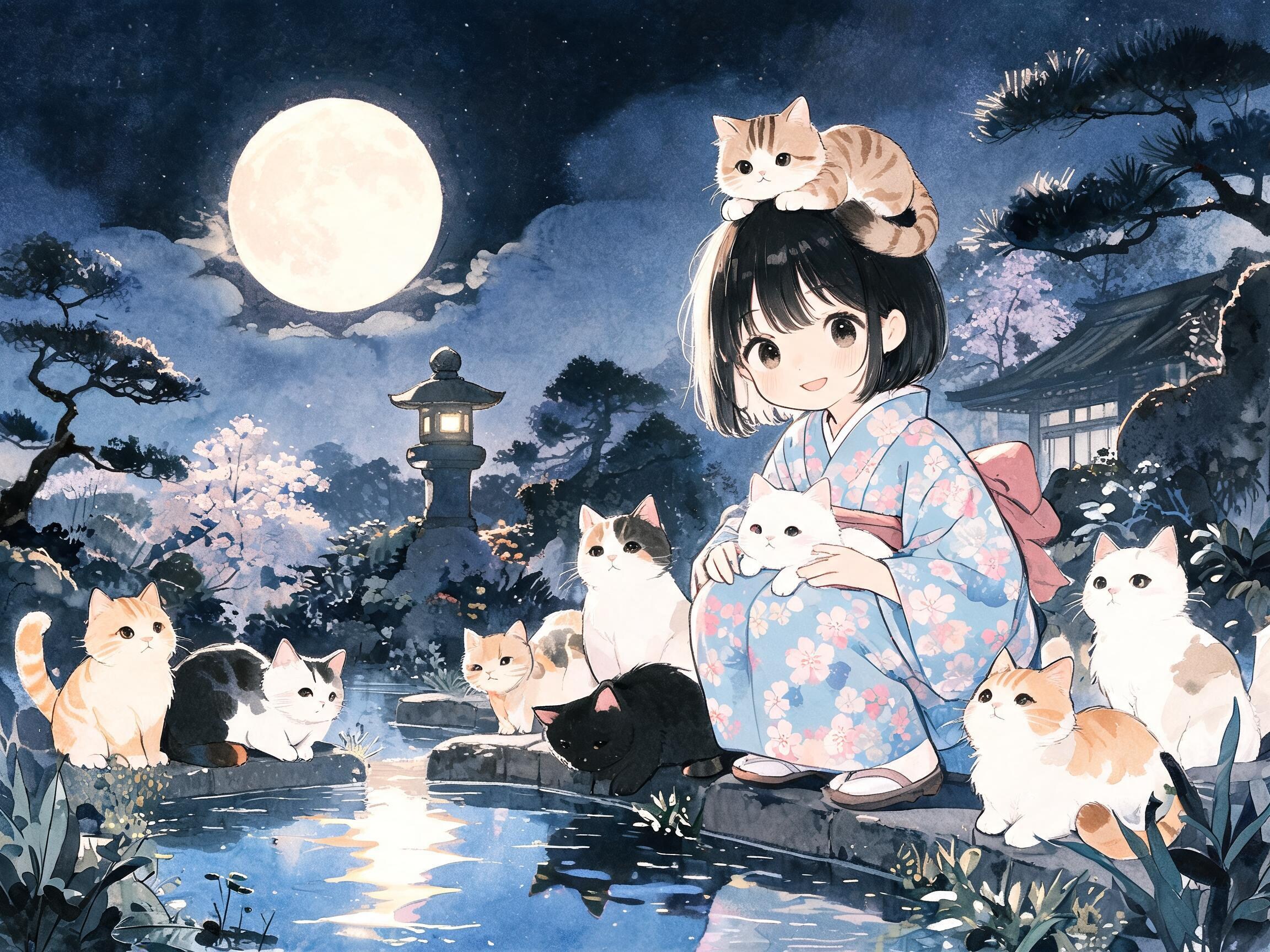 月夜と猫と