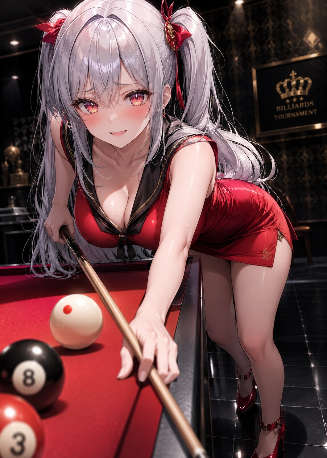 ビリヤードをする少女