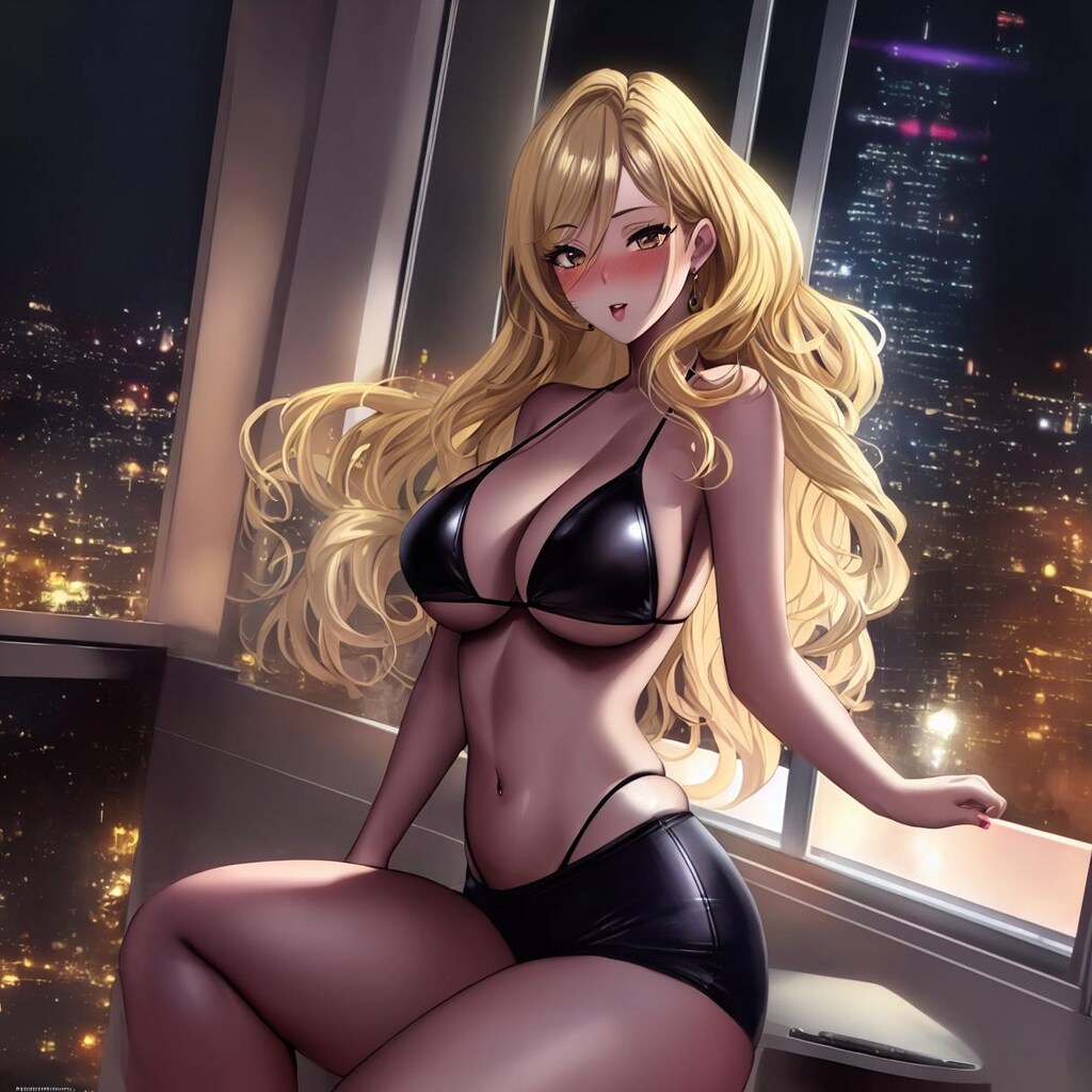 タワマンの一室？にて金髪爆乳美女と一緒に…