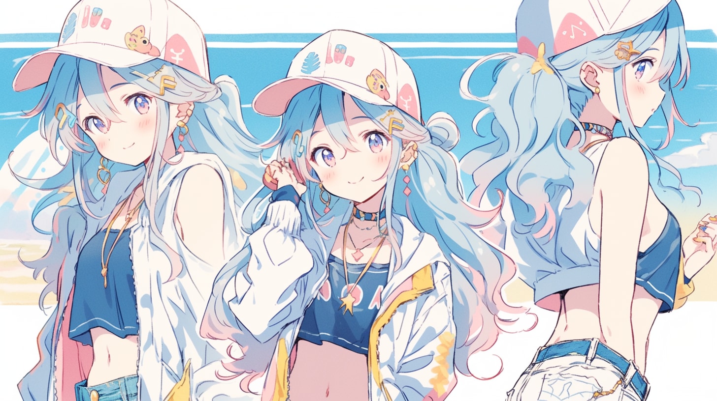 青髪少女の夏風アドベンチャー | の人気AIイラスト・グラビア