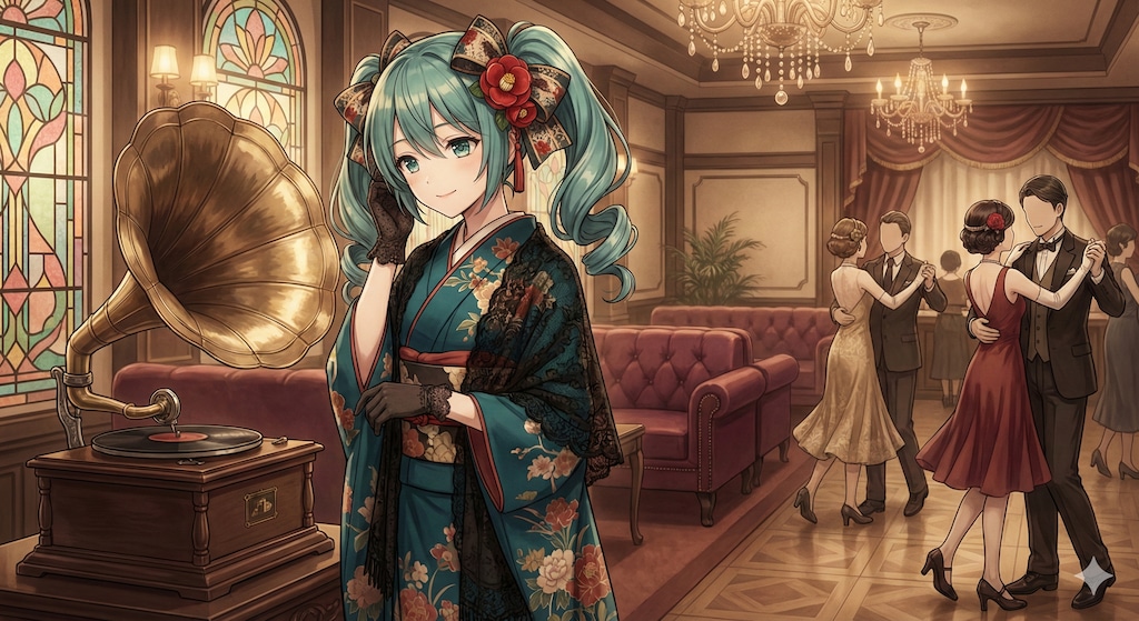 蓄音機とモガのミクさん