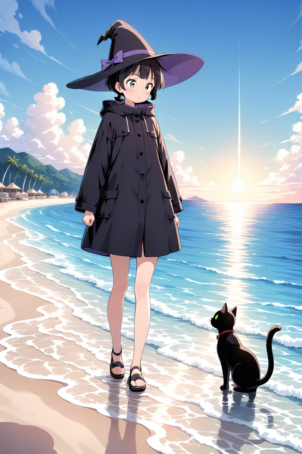 砂浜の魔女と黒猫 | の人気AIイラスト・グラビア