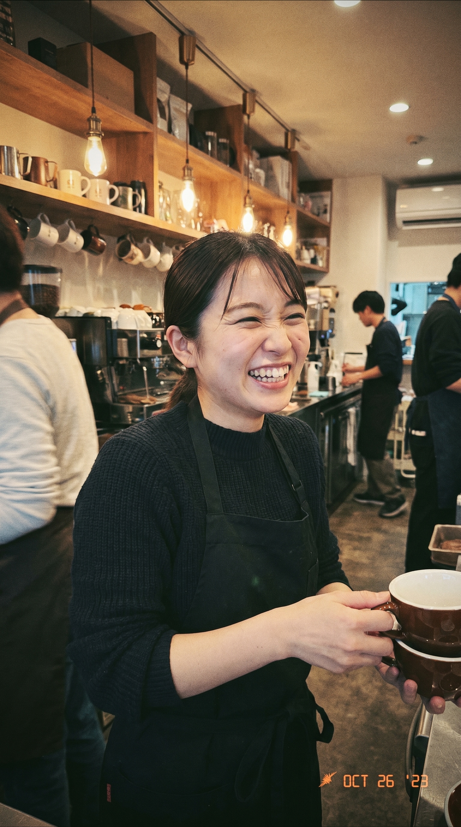 Shared Laughter Behind the Counter
