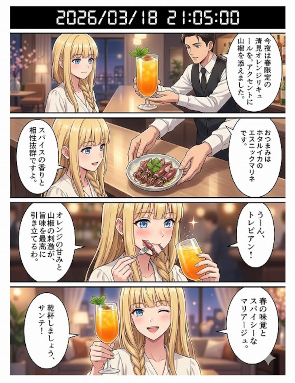 『清見オレンジのリキュール』ホタルイカとパクチーのエスニック風マリネ