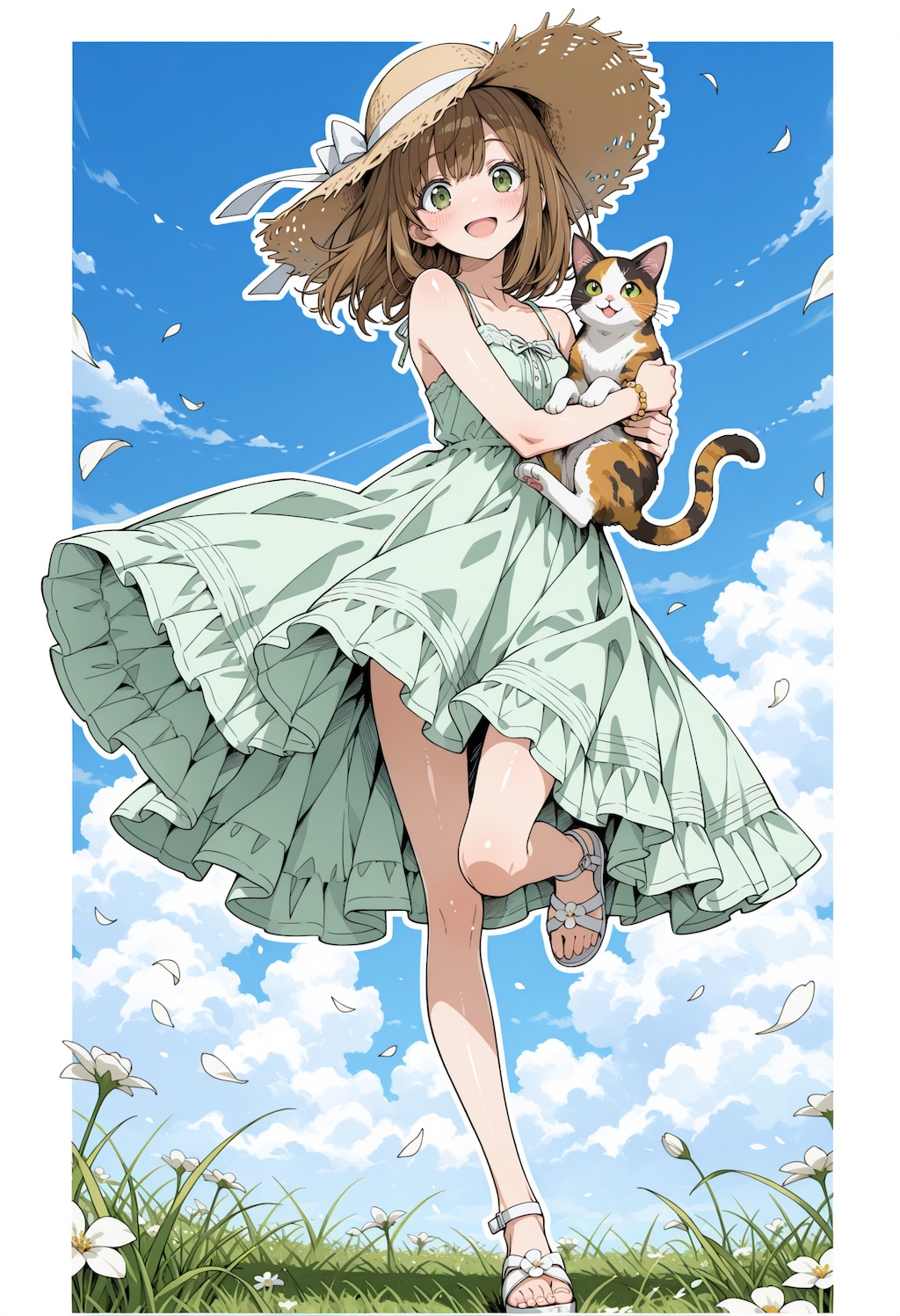 麦わらとワンピースと猫