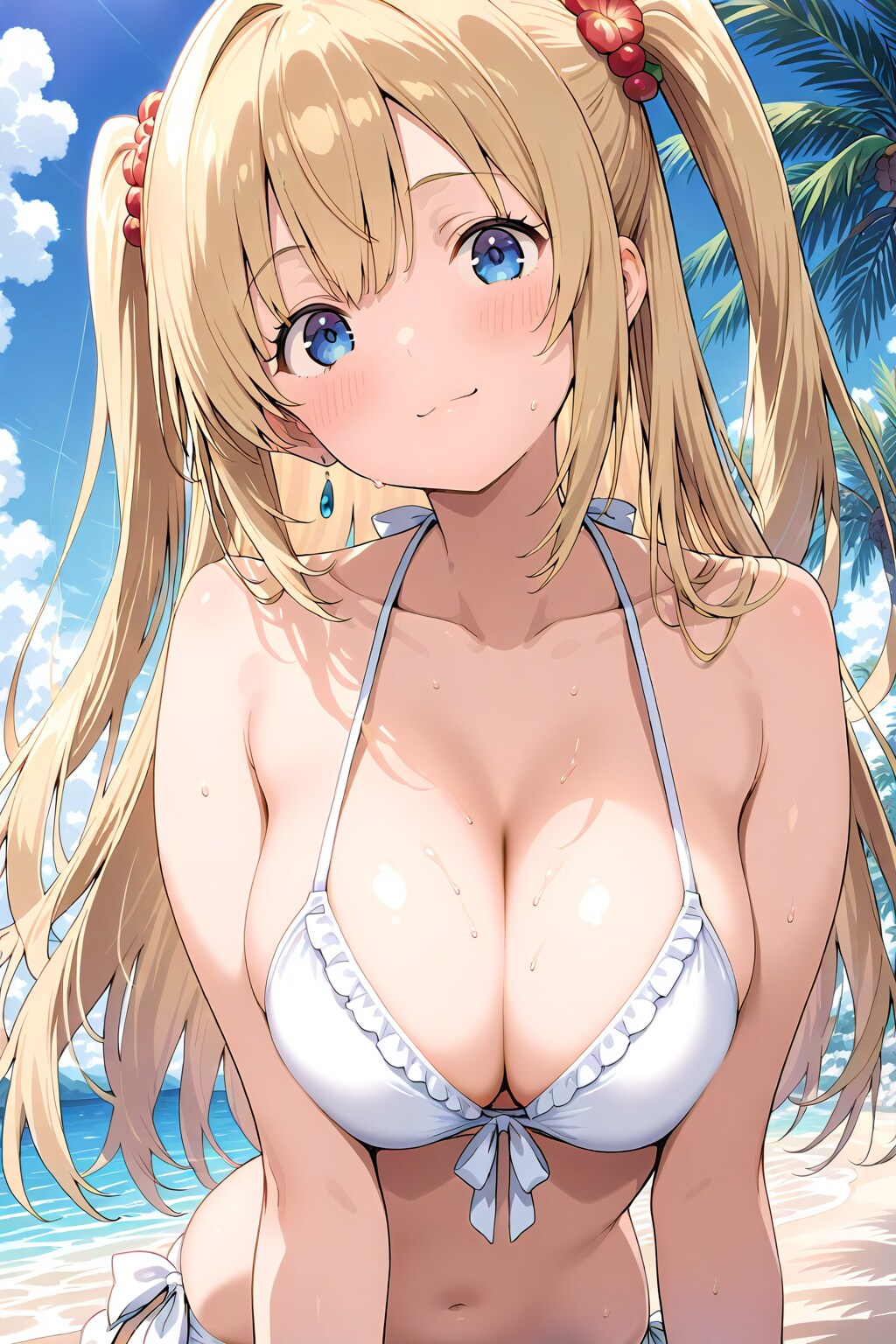 金髪ロングで白ビキニの女の子