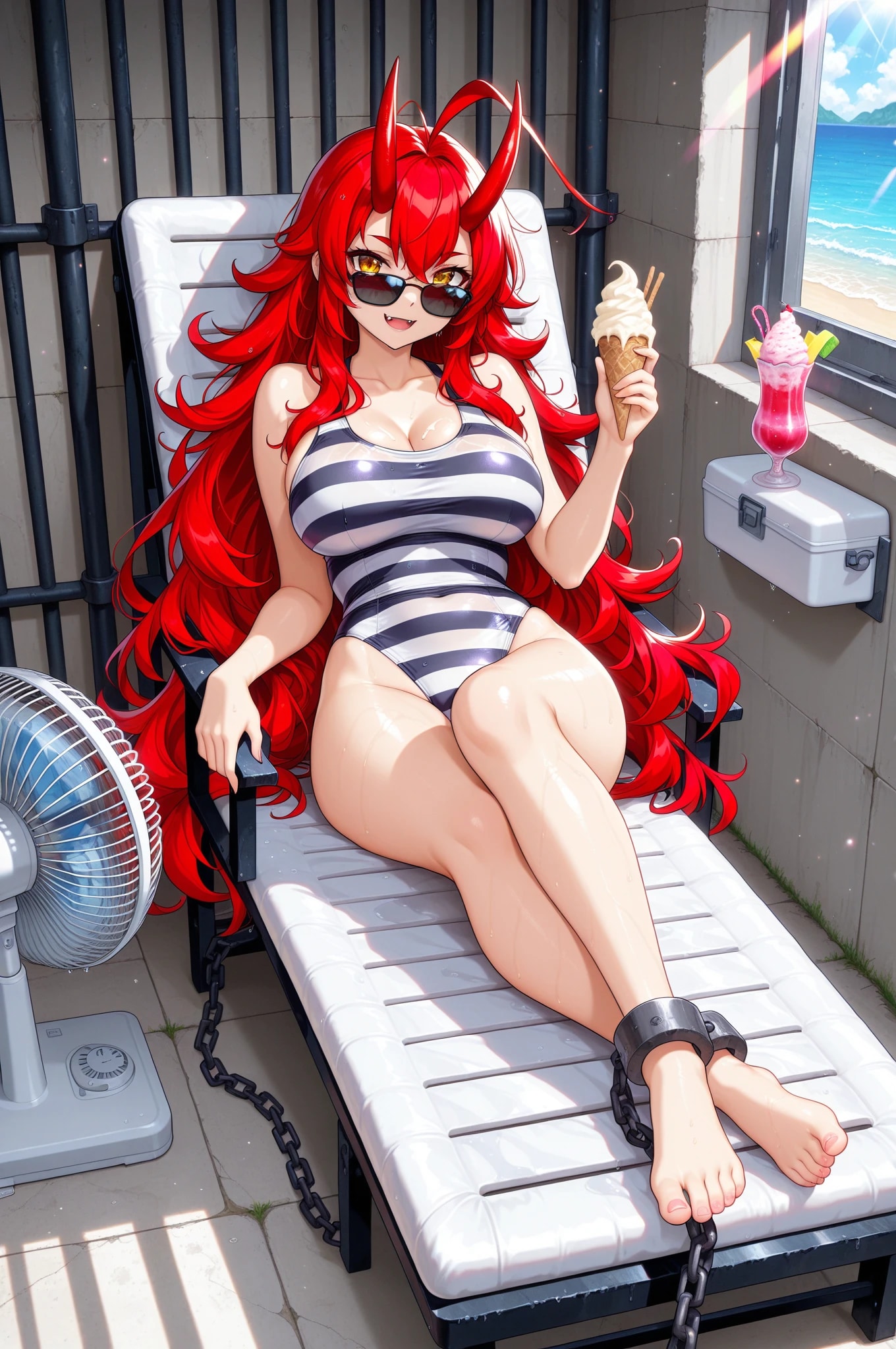 監房でアイス食べる鬼娘