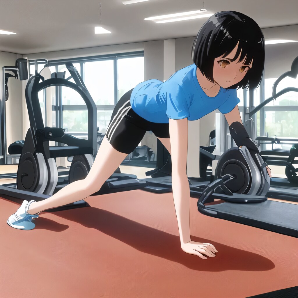 黒髪ボブで筋トレの少女４