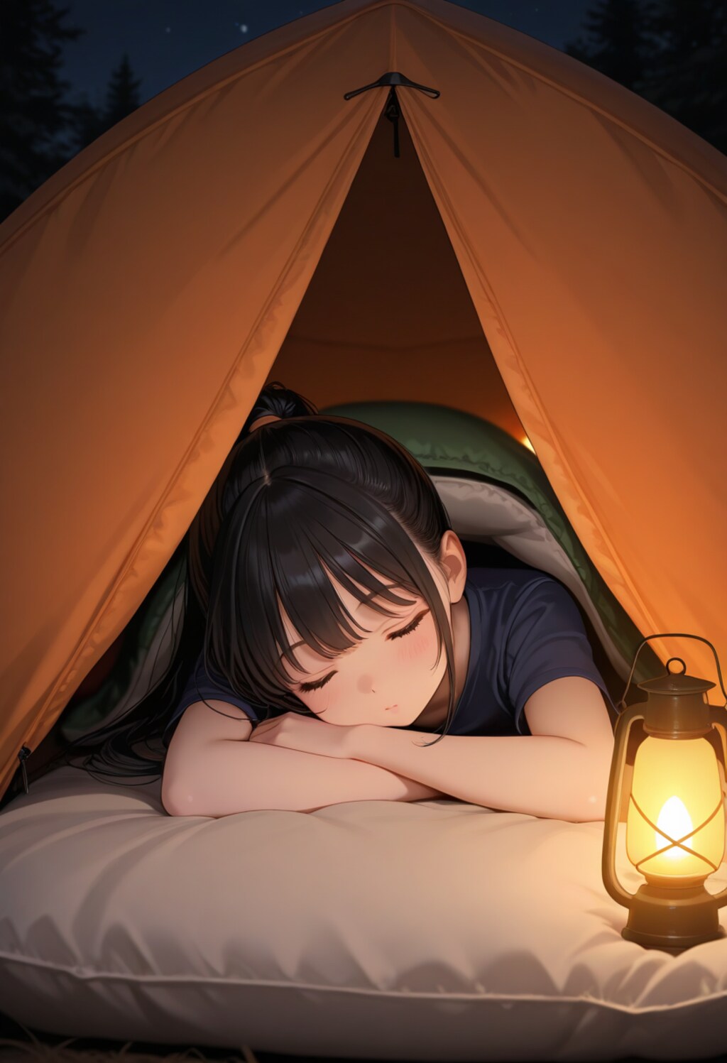 Sleeping in a camping tent