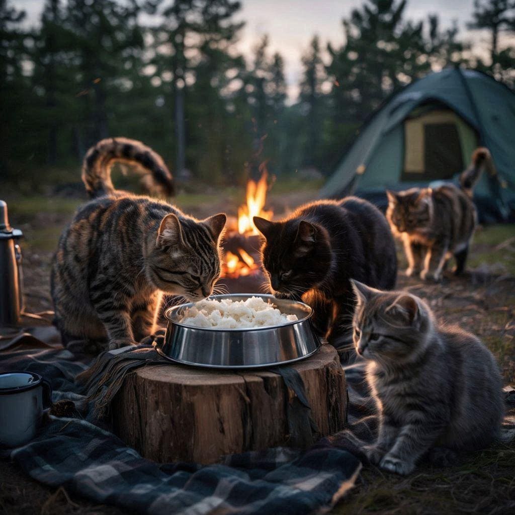キャンプ飯をたかる猫