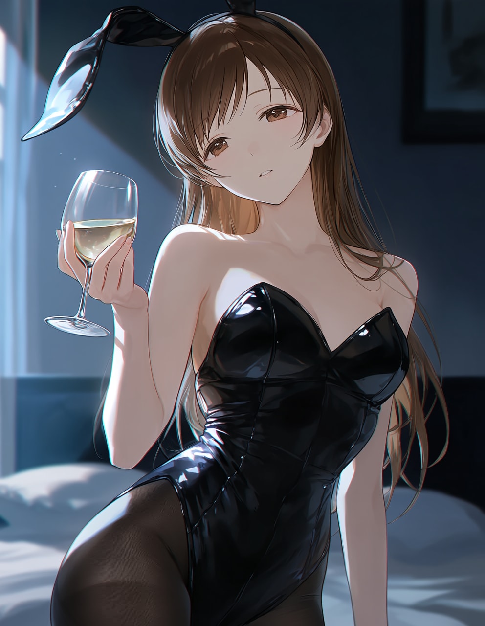 バニーガール衣装の新田さんと清酒(PixAI版リメイク)