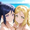 果南＆鞠莉のゴールドビキニで誘惑でハグ👙🏖️😍❤️ 6枚目