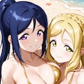 果南＆鞠莉のゴールドビキニで誘惑でハグ👙🏖️😍❤️ 5枚目