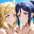 果南＆鞠莉のゴールドビキニで誘惑でハグ👙🏖️😍❤️ 4枚目