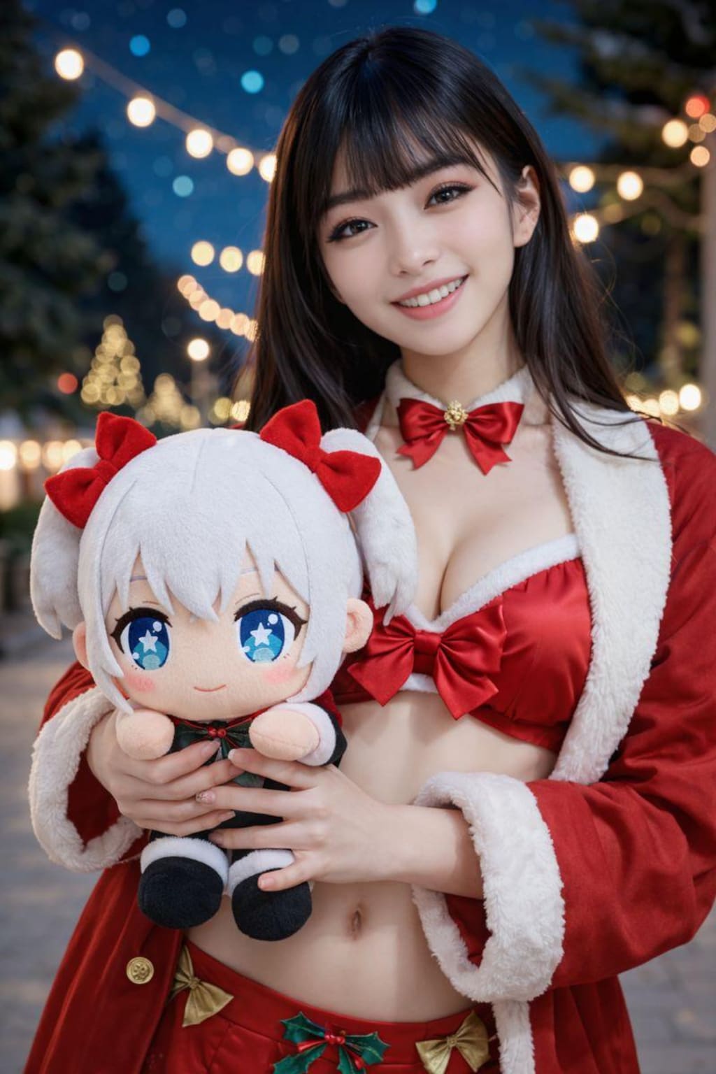 アニメキャラを持つ美女