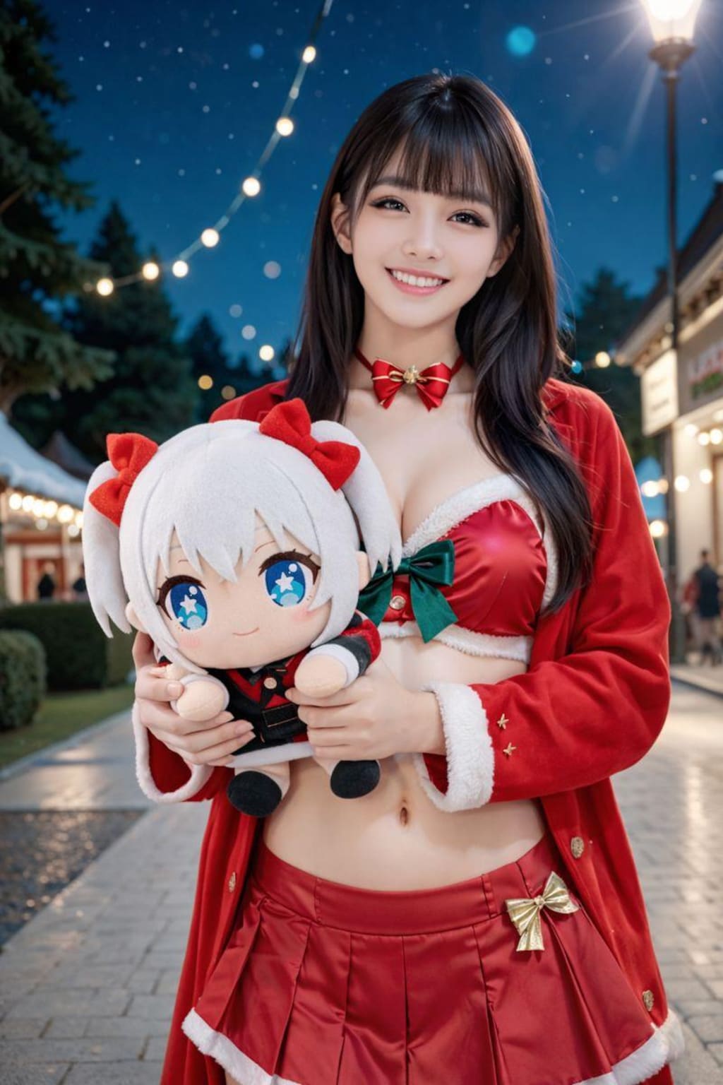 アニメキャラを持つ美女