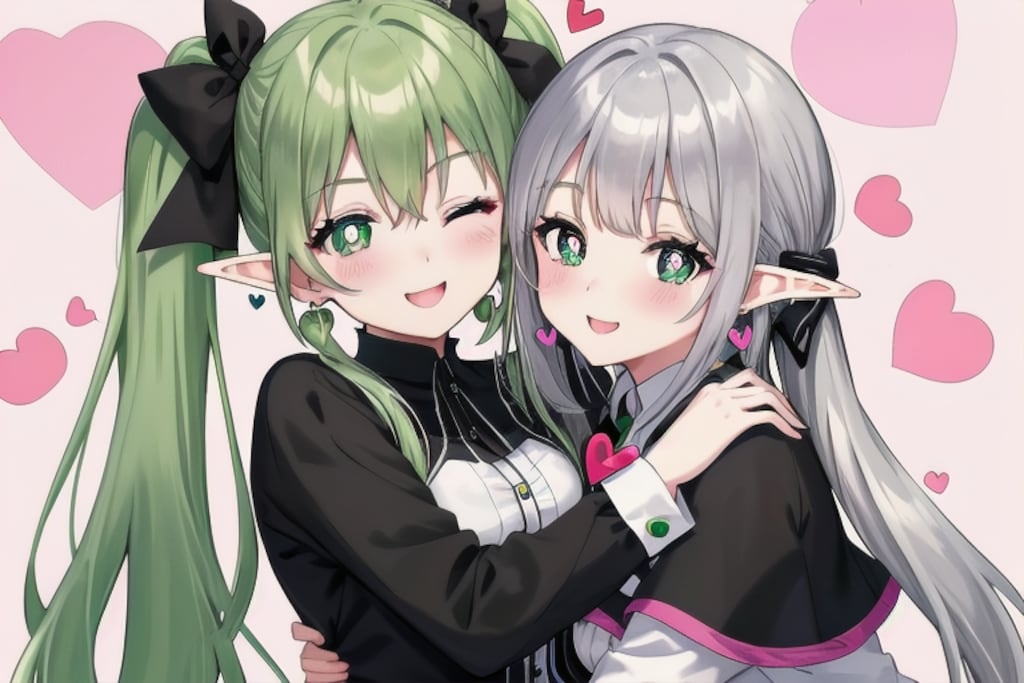 8000イイね達成！ありがとうございます!!　お祝い絵　　　　　　魔法使いエルフ姉妹♡