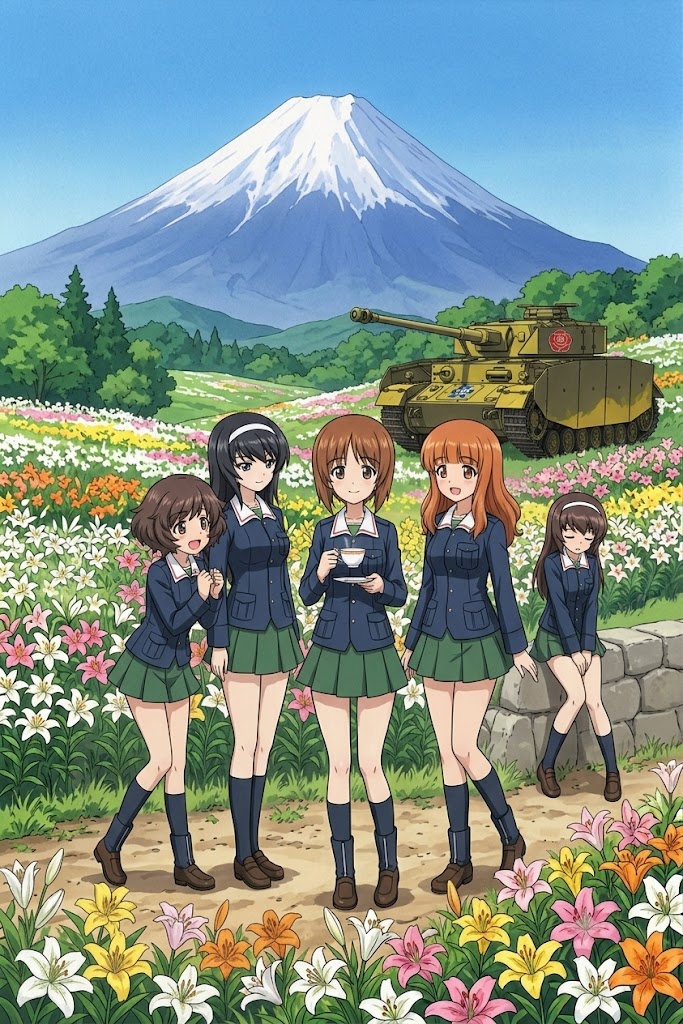 ガールズ&パンツァー（富士山と百合） | の人気AIイラスト・グラビア