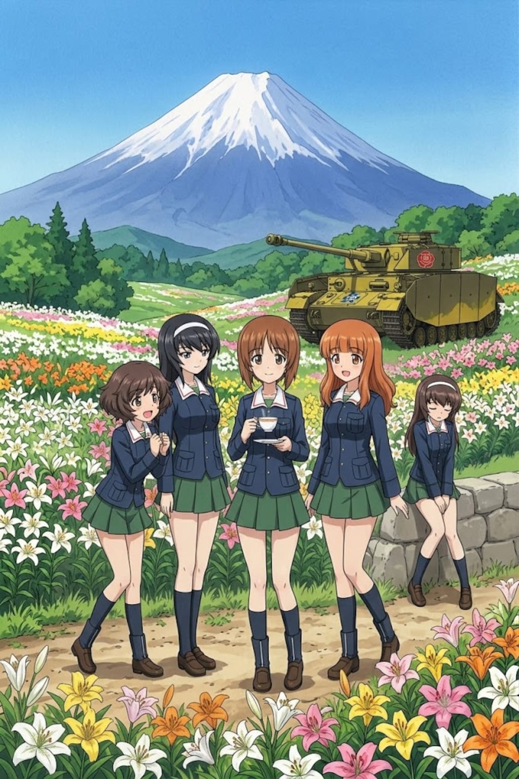 ガールズ&パンツァー（富士山と百合）