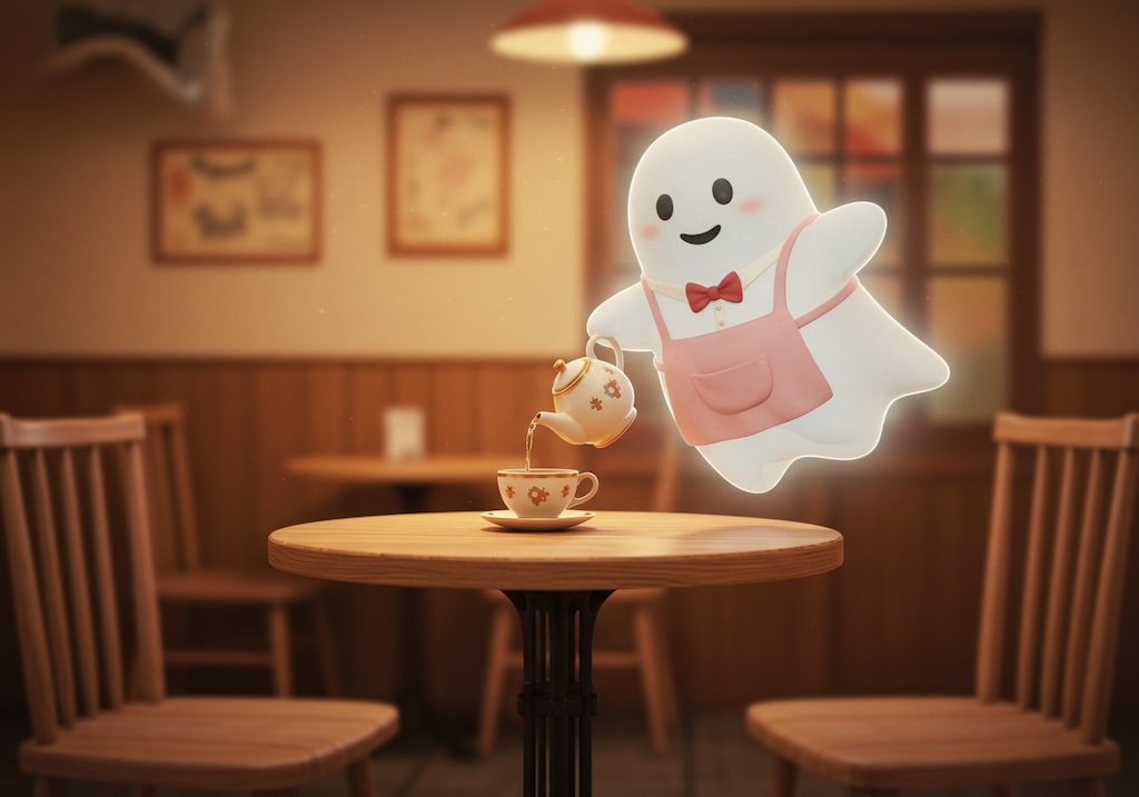 紅茶を入れてくれるお化け喫茶店のお化けマスター