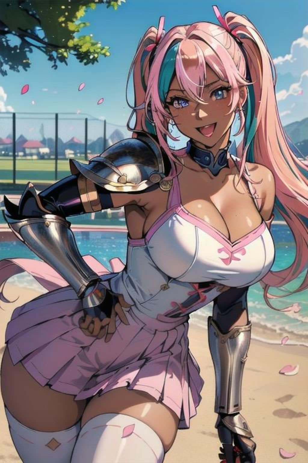 ピンク髪ツインテール褐色美女3