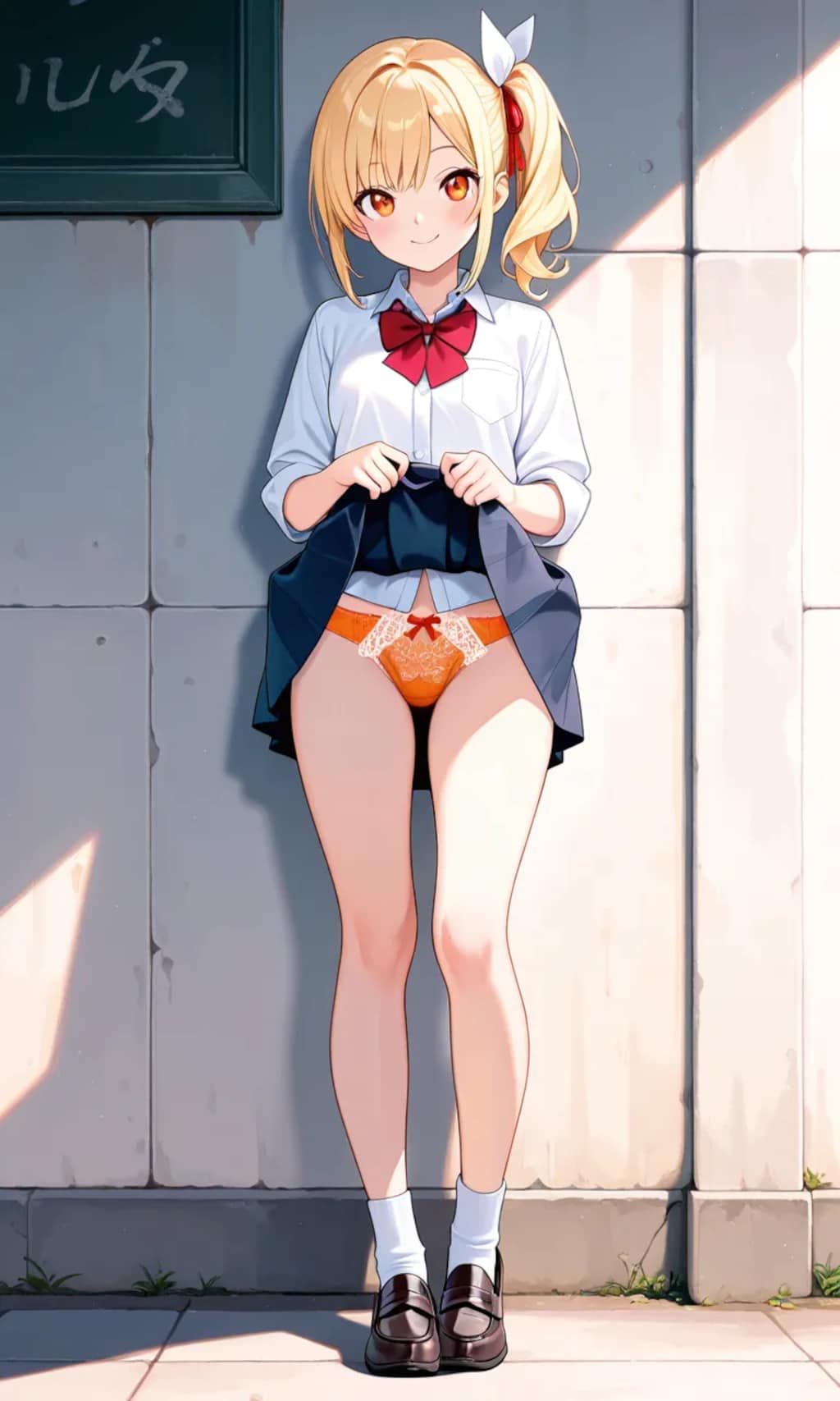 路上アンケートに答える少女