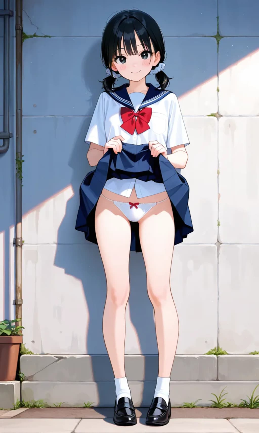 路上アンケートに答える少女