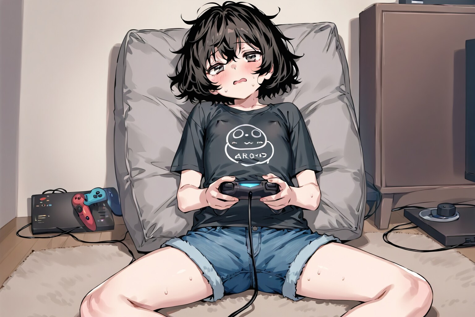 男の服を着てゲームをする姪