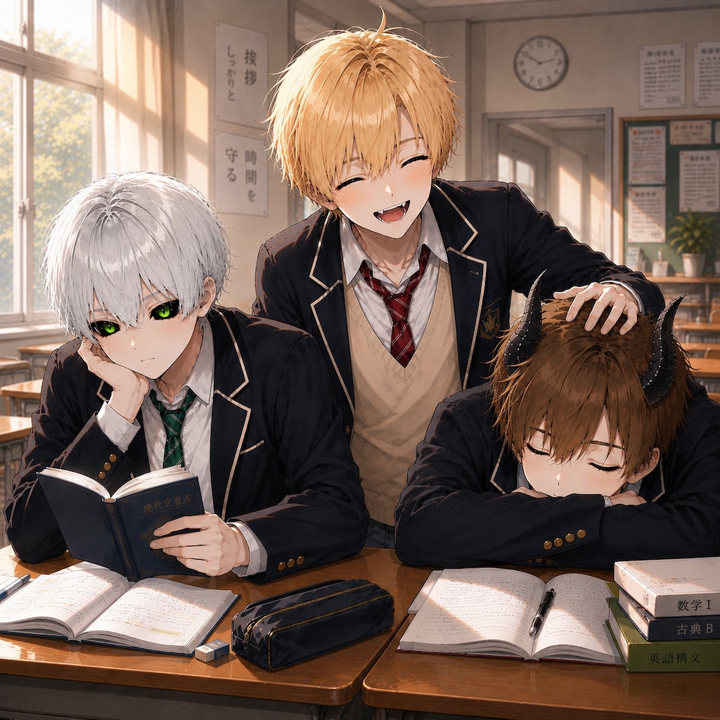 学生姿の少年